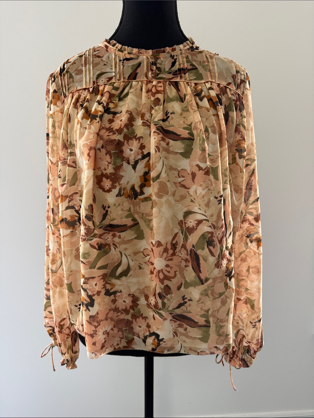 Wilfred Floral Peasant Blouse in Peach and Olive xs